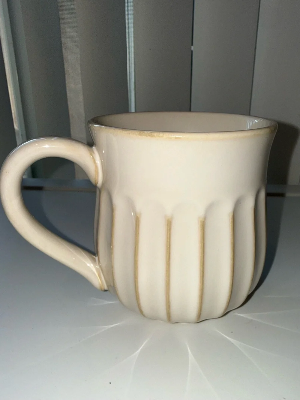 Target Cream Ribbed Ceramic Mug with Subtle Brown Accents